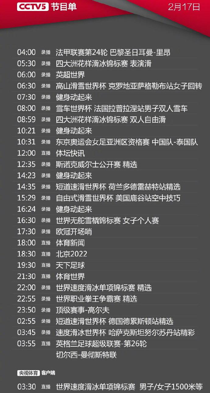 CCTV5今日直播节目表——探索体育世界的窗口
