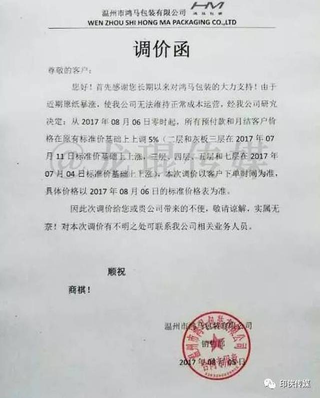 关于纸张涨价的通知函格式及其影响