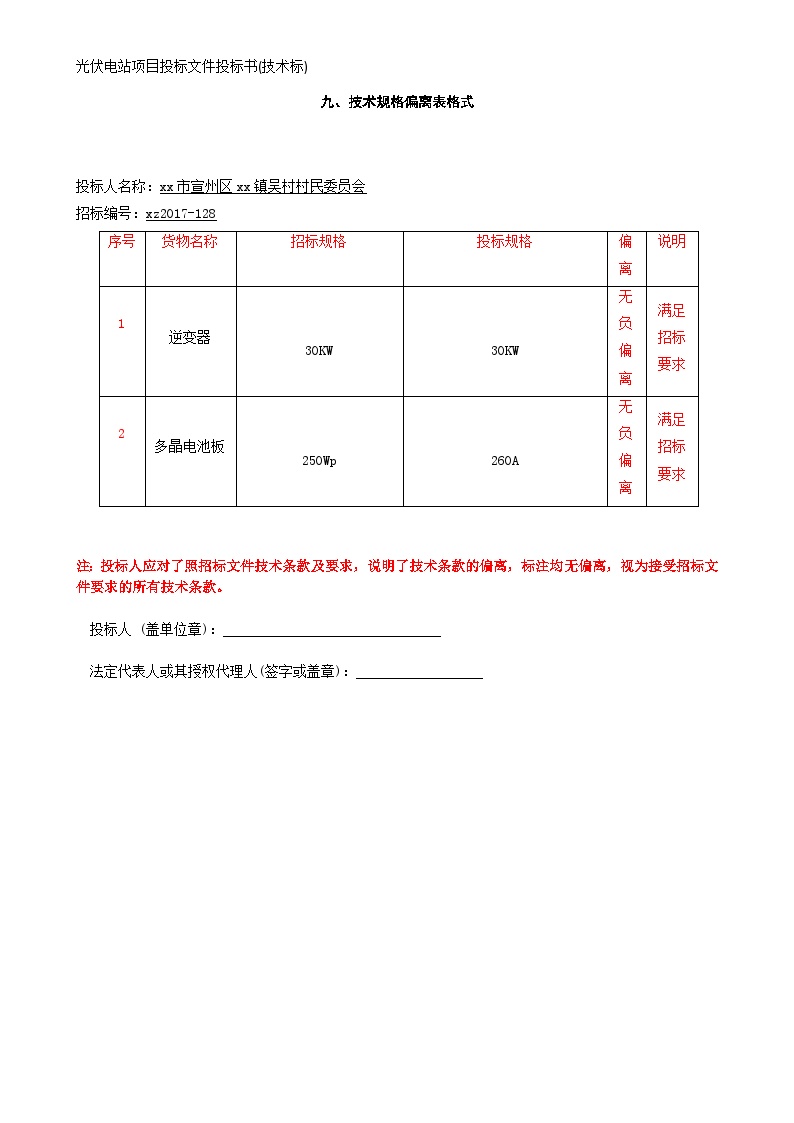 光伏板招标文件详解