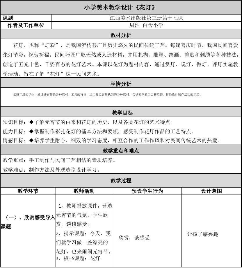 美术教案，灯笼制作与赏析